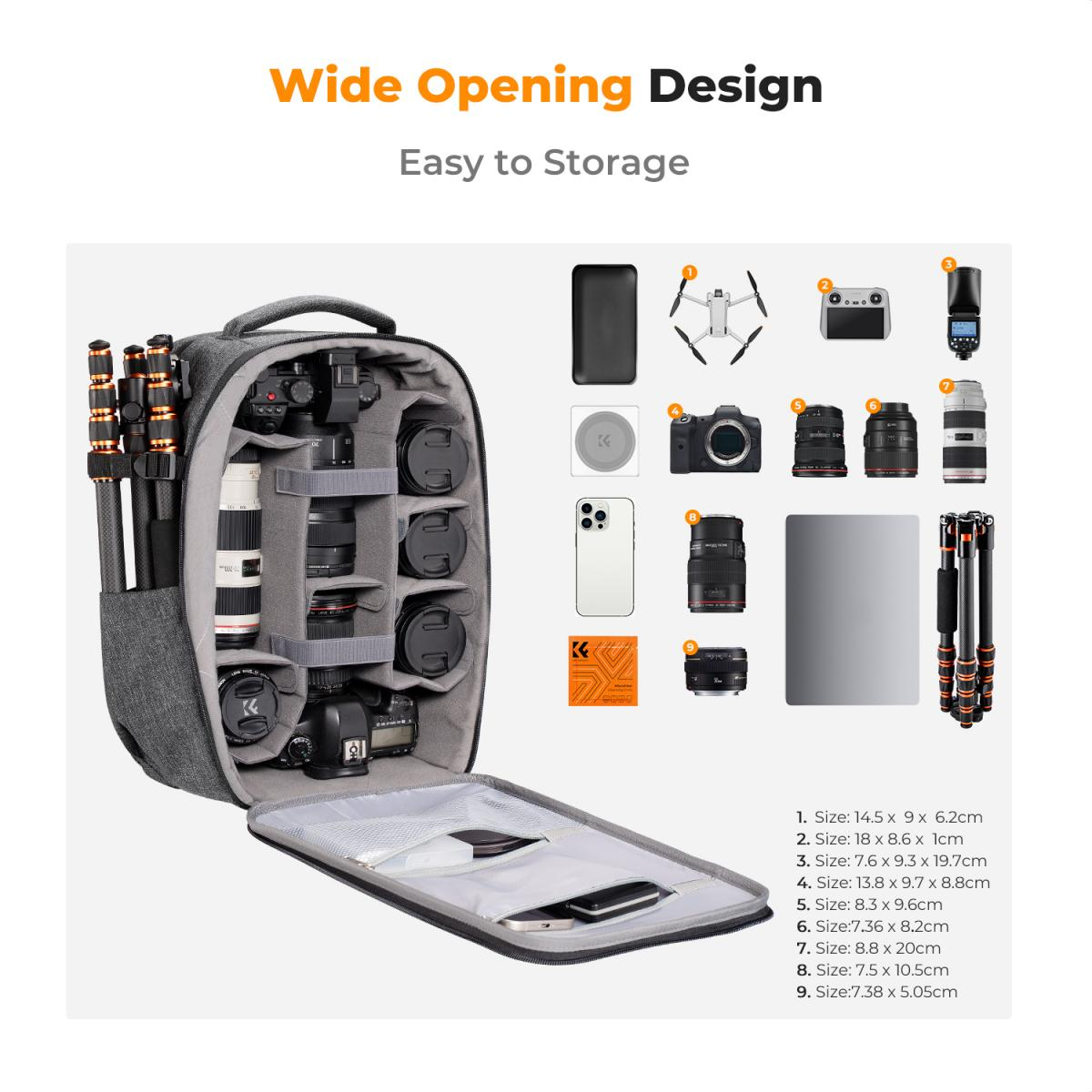 Mochila para Câmera DSLR e Laptop K&F Concept Nature Wander 10 22L – Compatível com Drone DJI Mavic e Capa de Chuva (Cinza Escuro)
