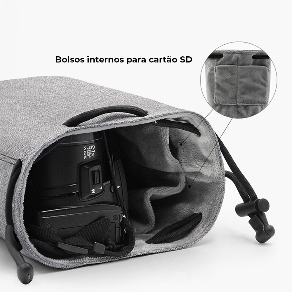 Bolsa Impermeável para transporte de câmeras e lentes Canon, Nikon e Sony. (PRETO)