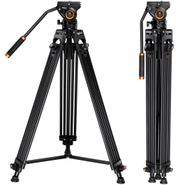 Tripé de Vídeo K&F Concept VA18 + VH081 com Cabeça Fluida – Altura Máxima 72" e Capacidade de Carga 8 kg