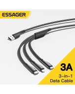 Cabo USB 3 em 1 Essager 6A 66W – Carregamento Rápido Turbo para Múltiplos Dispositivos