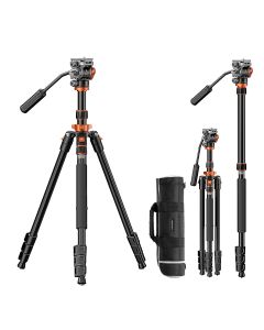 Tripé K&F Concept com Cabeça Fluida FH-03 - Para Vídeos Suaves e Panorâmicas Profissionais