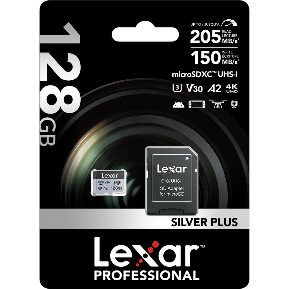 Cartão de Memória microSDXC Lexar Professional Silver Plus 128GB UHS-I 205MB/s