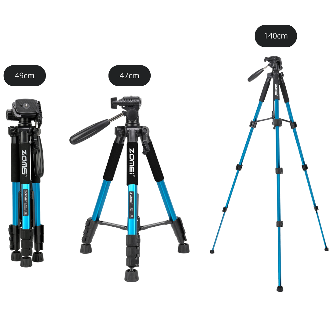 Tripé ZOMEI 360° para Câmeras e Smartphones (Azul) – Ajuste Versátil