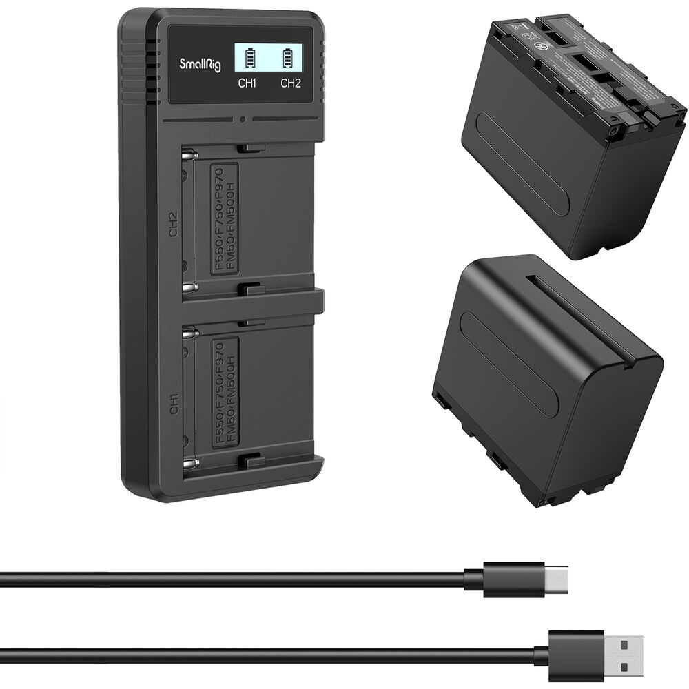 Kit de Carregador SmallRig com 2 Baterias NP-F970 - Alta Capacidade para Câmeras Sony Série L e Iluminação