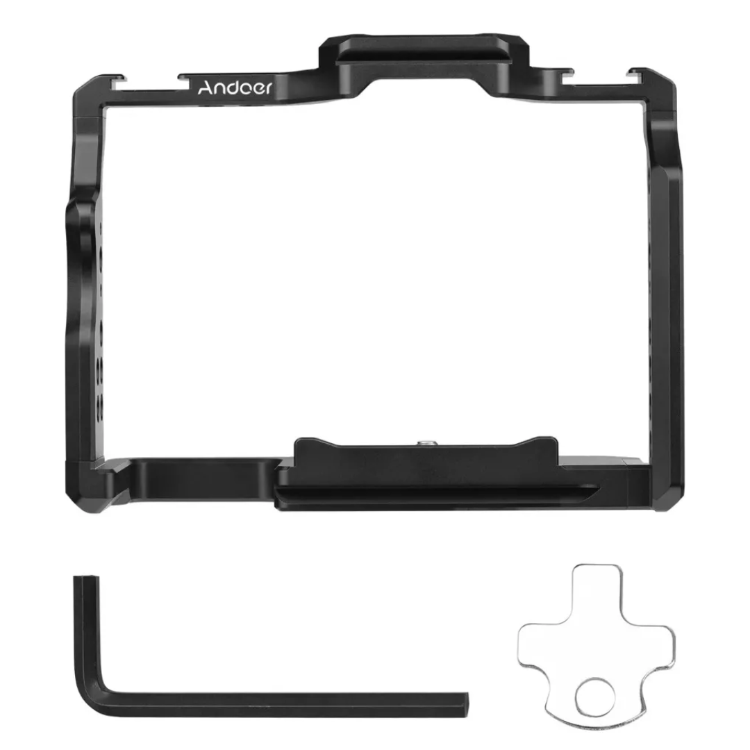 Cage Andoer para Câmeras Sony A7 IV, A7 III, A7 II, A7R II e A7S II – Estrutura em Alumínio com Cold Shoe e Montagem Versátil