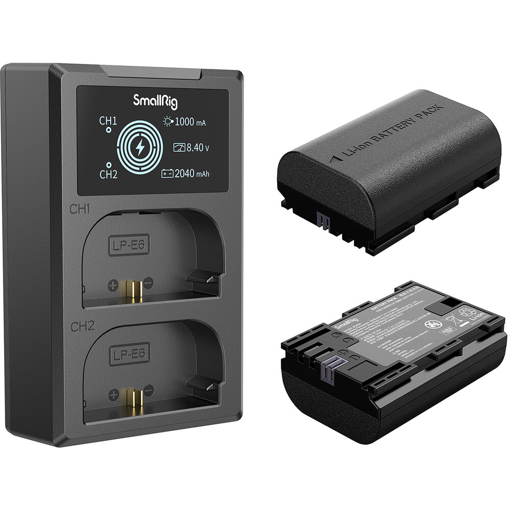 Kit de Baterias SmallRig LP-E6NH com Carregador USB Duplo – Compatível com Canon R6, R6 Mark II, R7 e 90D