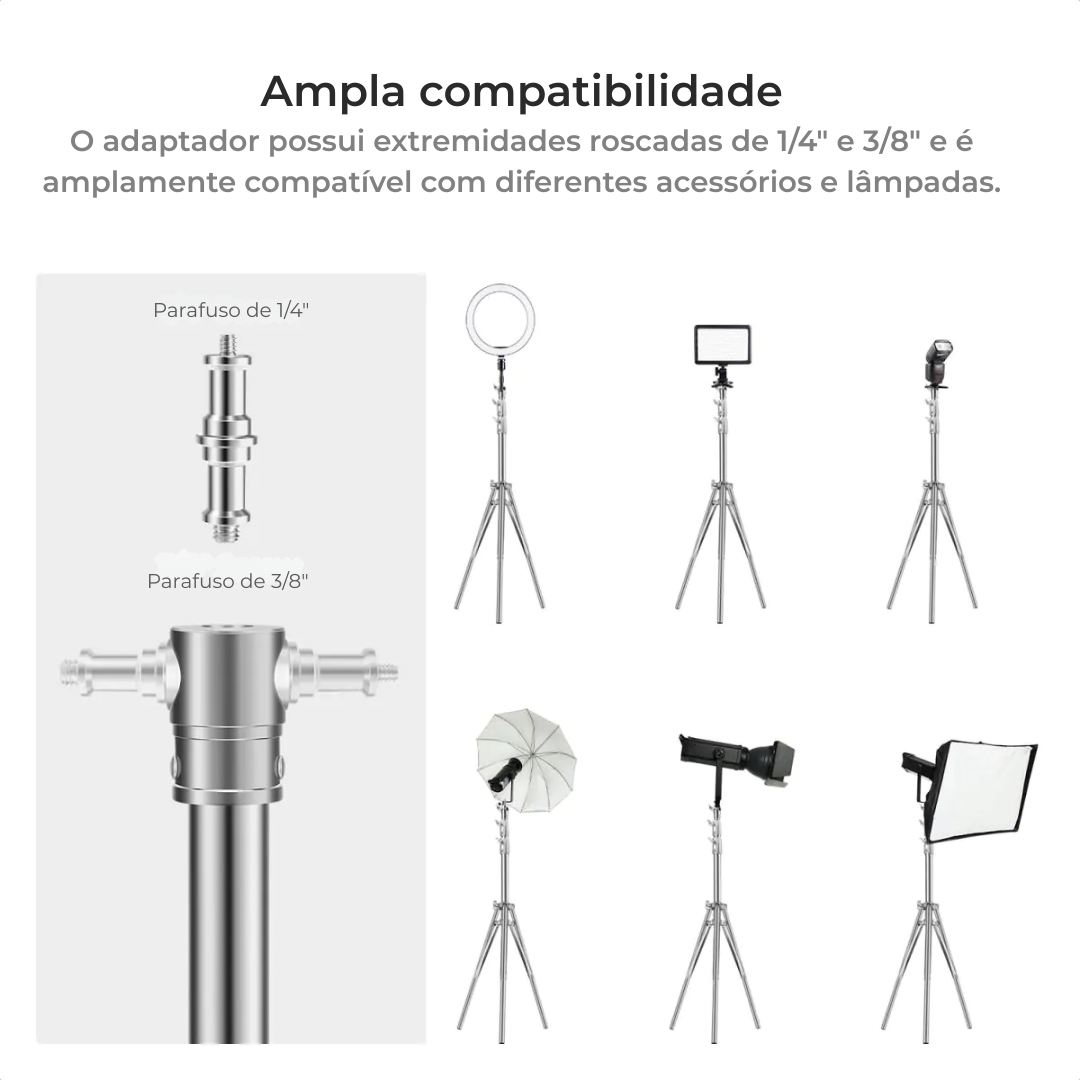 Tripé de Iluminação K&F Concept 2,8 m – Suporte Profissional em Aço com Rosca 1/4" e 3/8"