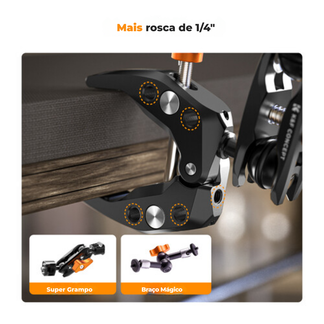 Grampo Articulado K&F Concept com Braço Flexível – Montagem Ajustável para Câmera e Acessórios