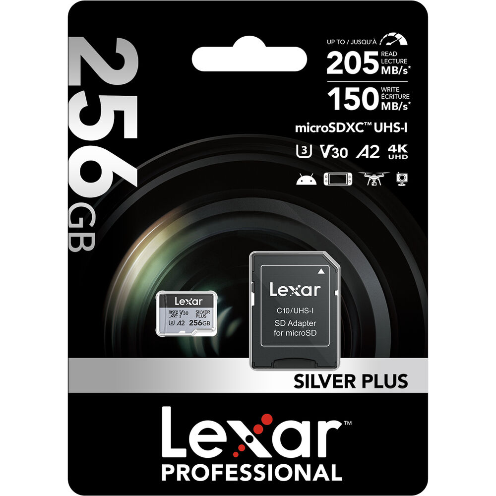 Cartão de Memória microSDXC Lexar Professional Silver Plus 256GB UHS-I 205MB/s